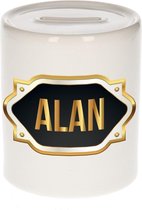 Alan naam cadeau spaarpot met gouden embleem - kado verjaardag/ vaderdag/ pensioen/ geslaagd/ bedankt