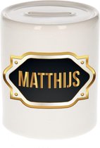 Matthijs naam cadeau spaarpot met gouden embleem - kado verjaardag/ vaderdag/ pensioen/ geslaagd/ bedankt