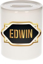 Edwin naam cadeau spaarpot met gouden embleem - kado verjaardag/ vaderdag/ pensioen/ geslaagd/ bedankt