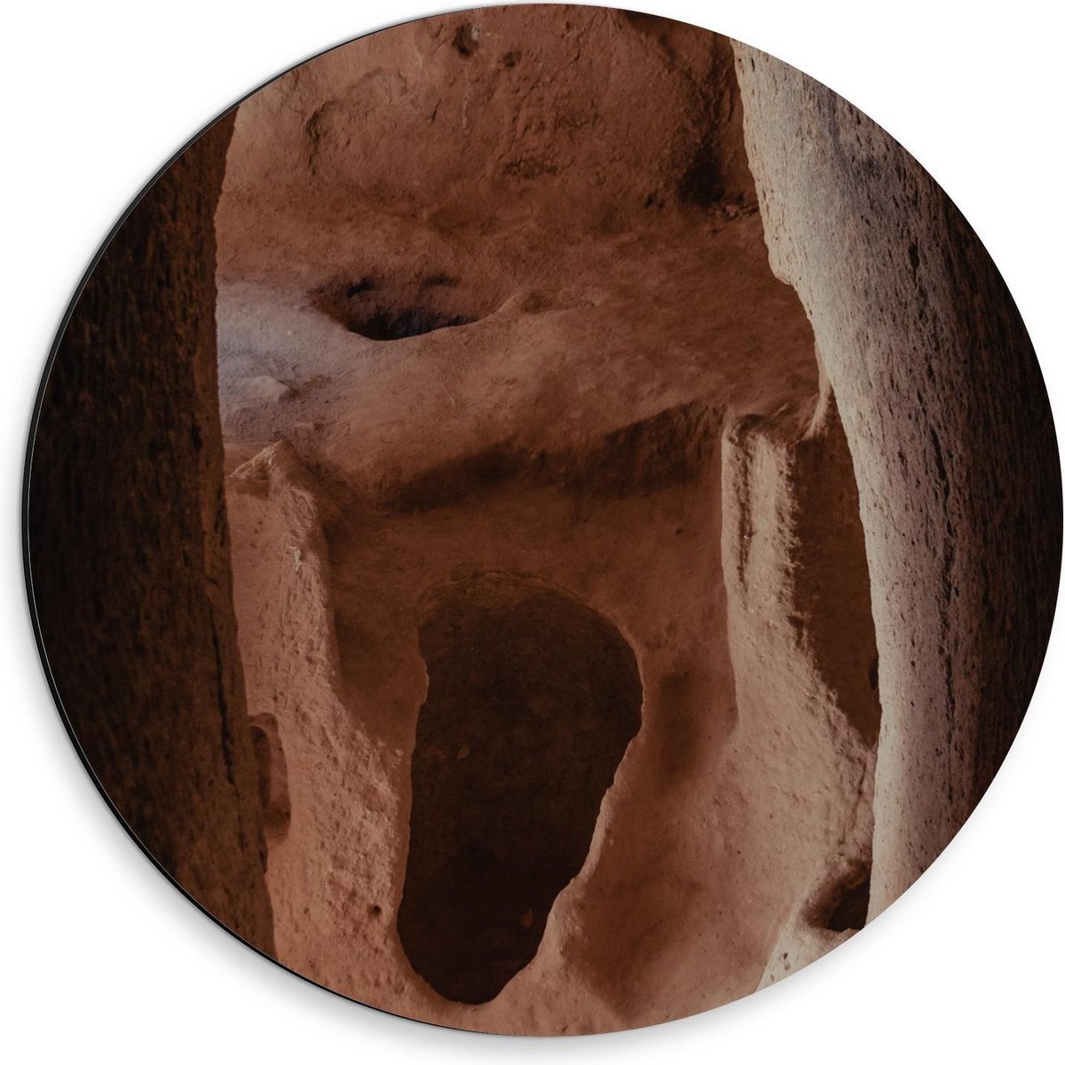 Dibond Wandcirkel - Gaten in Rotsen - 30x30cm Foto op Aluminium Wandcirkel (met ophangsysteem)