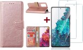 Hoesje Geschikt Voor Samsung Galaxy S20 FE hoesje - bookcase Rose Goud - Galaxy S20 FE wallet case portemonnee hoesje - S20 FE book case hoes cover Met 2X screenprotector / tempered glass