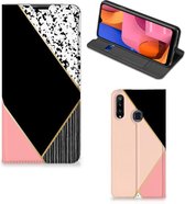 Bookcase Hoesje Geschikt voor Samsung Galaxy A20s Smart Cover Black Pink Shapes