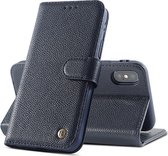 Echt Lederen Book Case Hoesje - Leren Portemonnee Telefoonhoesje - Geschikt voor iPhone X / iPhone Xs - Navy