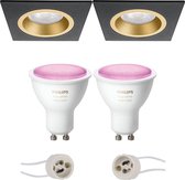 Pragmi Rodos Pro - Inbouw Vierkant - Mat Zwart/Goud - 93mm - Philips Hue - LED Spot Set GU10 - White and Color Ambiance - Bluetooth