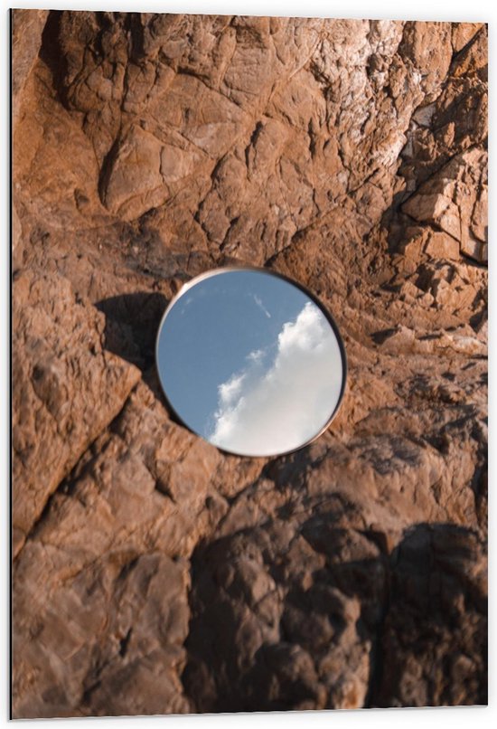 Dibond - Spiegeltje op Rotsen - 60x90cm Foto op Aluminium (Wanddecoratie van metaal)