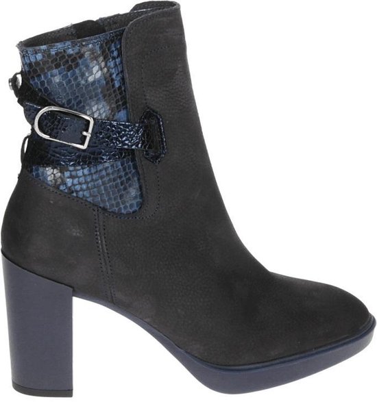 Floris Van Bommel Dames Enkellaarsjes Zwart combi reptiel plat bootie hh |  Van den Assem