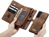 Samsung Galaxy S21+ Bookcase hoesje - CaseMe - Effen Bruin - Leer - Portemonnee met 11 Vakjes voor Pasjes en Ritsvak