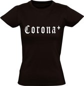 Corona Dames t-shirt | virus |bier | viruswaanzin | vaccinatie | cadeau | Zwart
