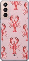 Samsung S21 Plus hoesje siliconen - Lobster all the way | Samsung Galaxy S21 Plus case | Roze | TPU backcover transparant