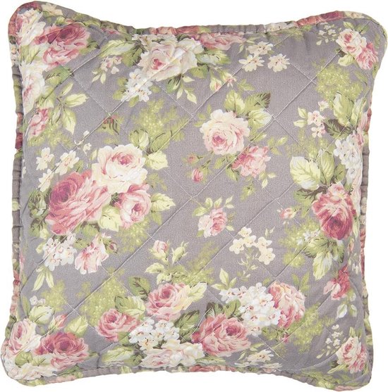 Clayre & Eef Kussenhoes 40x40 cm Grijs Groen Polyester Katoen Vierkant Sierkussenhoes