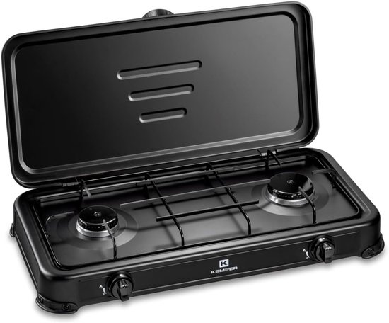 Draagbaar Tweepits Gasfornuis - Camping & Buiten Koken - 2600W Zwart van Merkloos — afbeelding 4