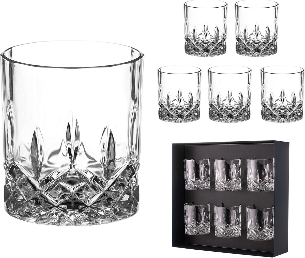 Set van 6 Luxe Whisky Glazen in Zwarte Geschenkdoos - Premium Kristal
