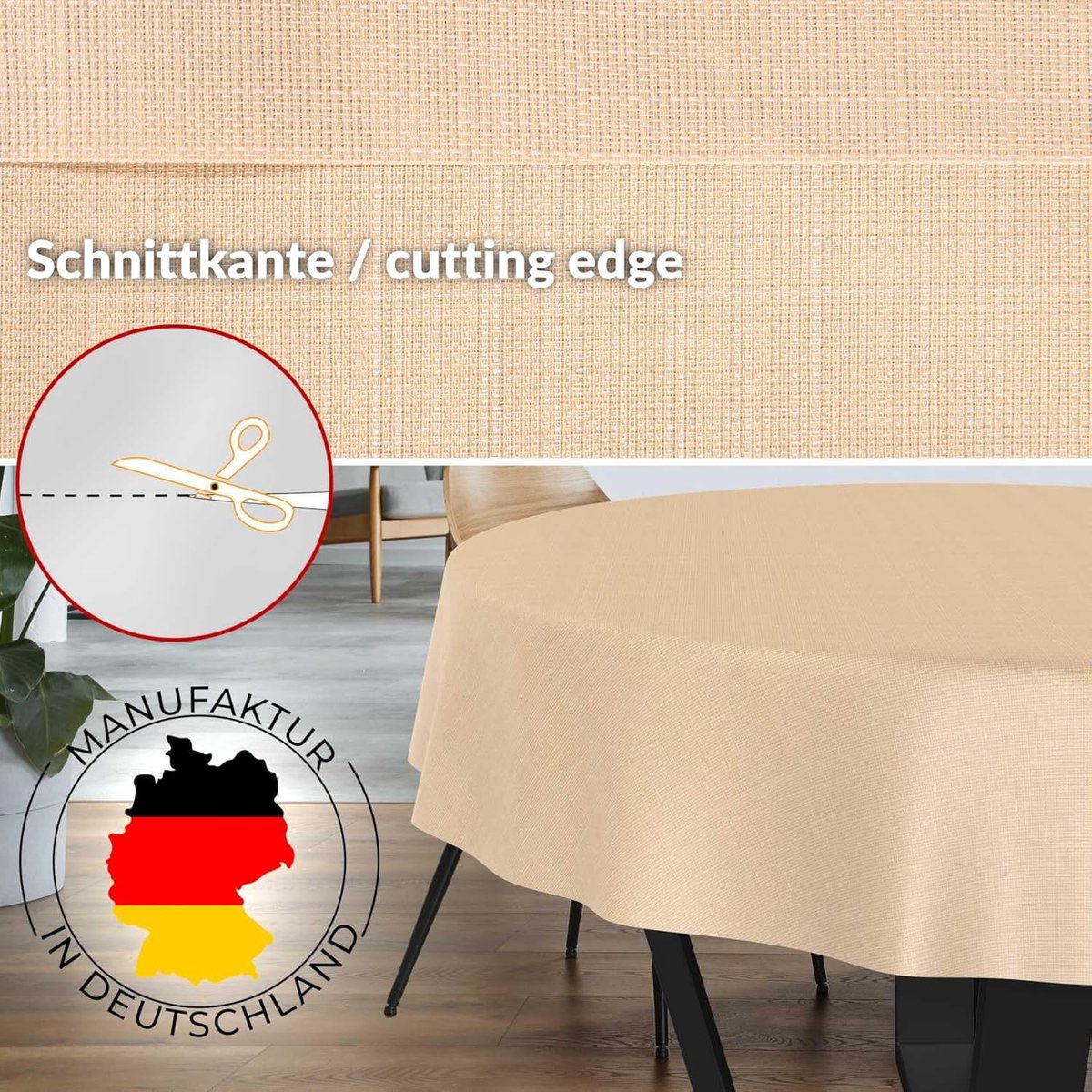 Rond Beige Damast Tafelkleed Katoen Polyester Waterafstotend 120 cm