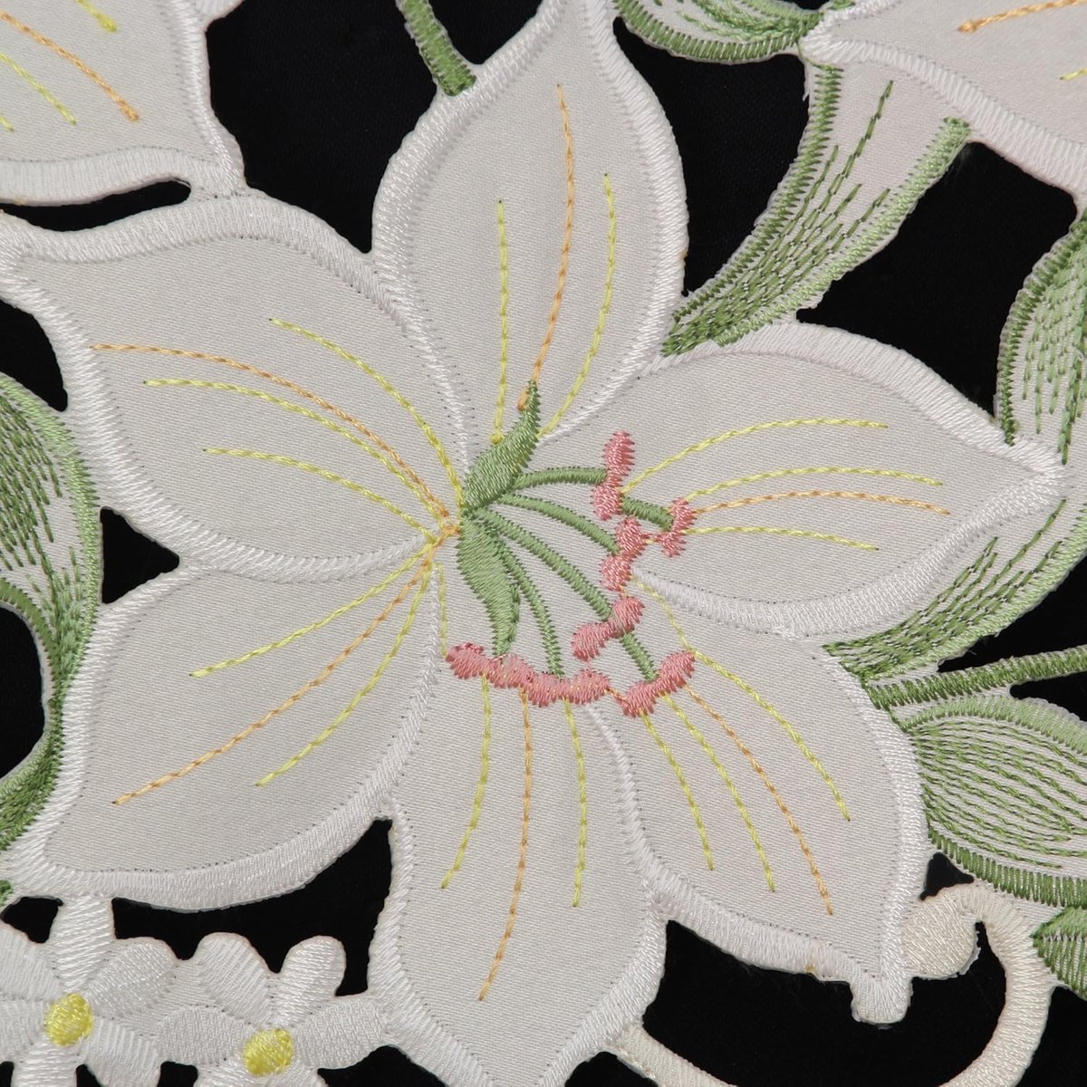Elegante Tafel Runner met Witte Lelie Borduurwerk - Rechthoekig - Wit Groen - 30x160 cm
