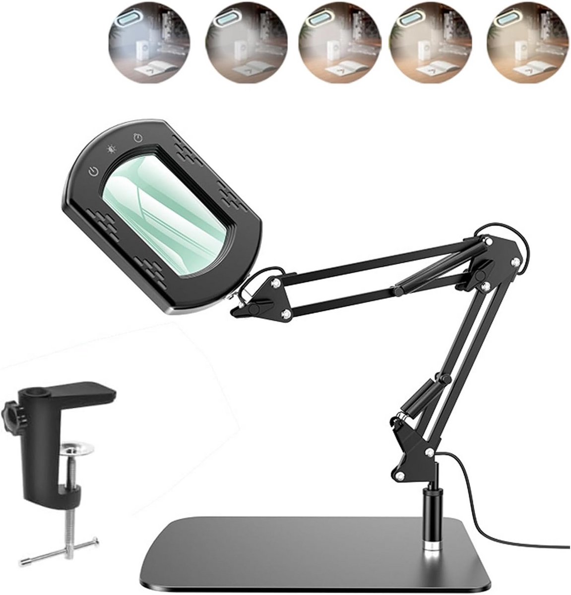 Vergrootglas met Licht en Standaard 15X, USB Oplaadbaar met Klem en Verstelbare Arm