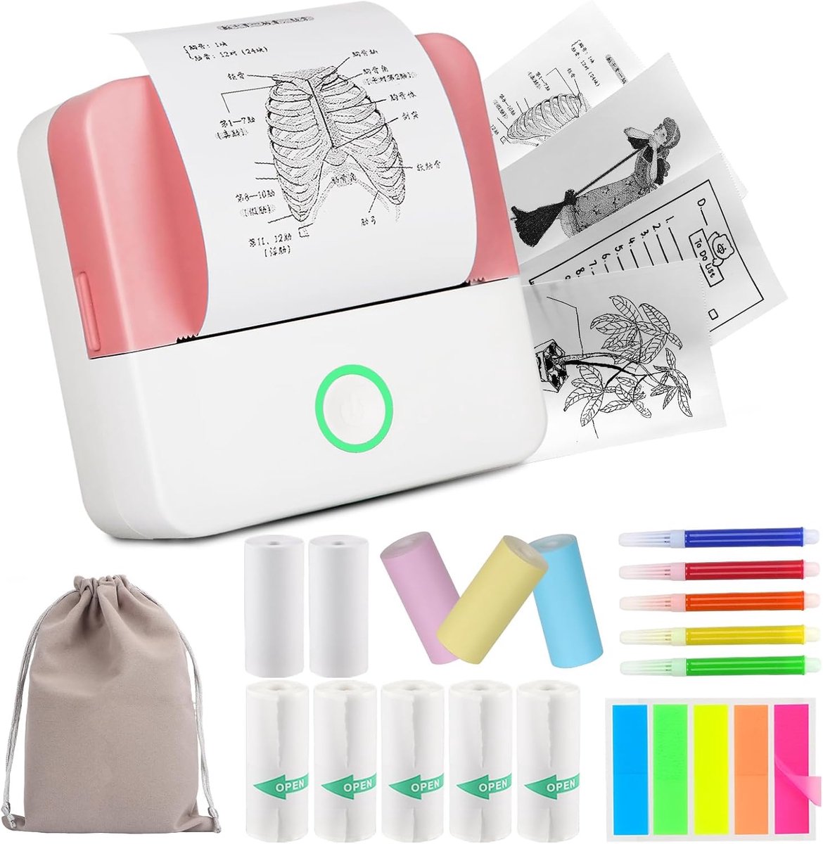 Draagbare Thermische Mini Printer - Draadloos, Inktloos & Bluetooth - Voor Foto's, Notities en Stickers - Geschikt voor iOS & Android (Roze)