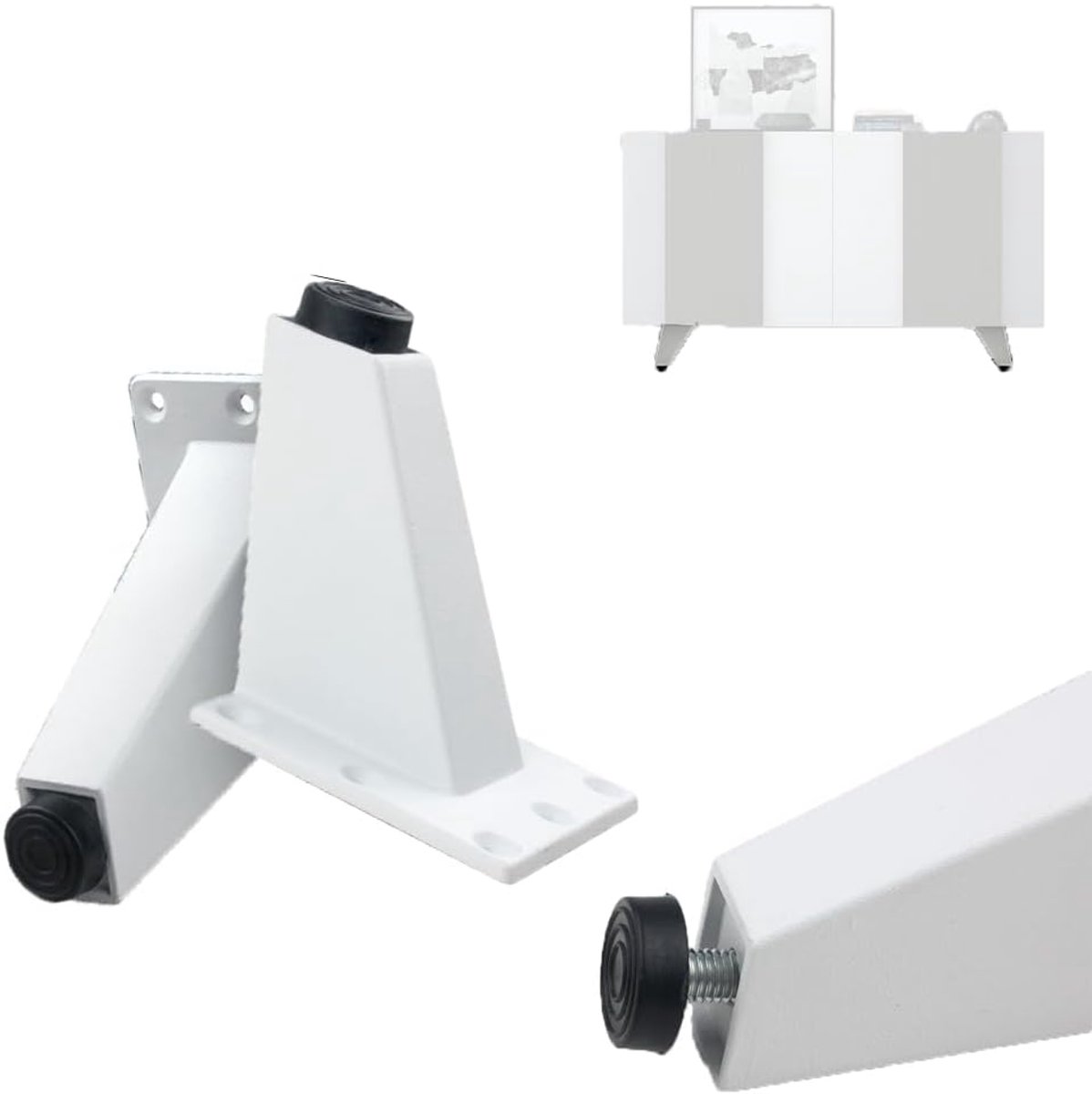 Set van 4 Schuine Meubelpoten Wit - Verhogers voor Bank, Tafel en Kast - Anti-Slip Rubberen Doppent
