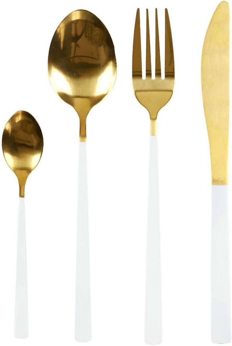 16-delige Gouden en Witte Bestekset RVS - Elegant en Duurzaam Servies