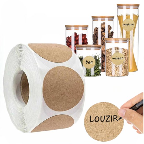 Rol Van 500 Bruine Ronde Etiketten Stickers Rond - kruidenpotjes etiketten - Kruiden Etiketten – Kruidenpotjes– Labels Voorraadpotten-Keukenlabel-Keuken etiketten - Rol Bruine - LOUZIR
