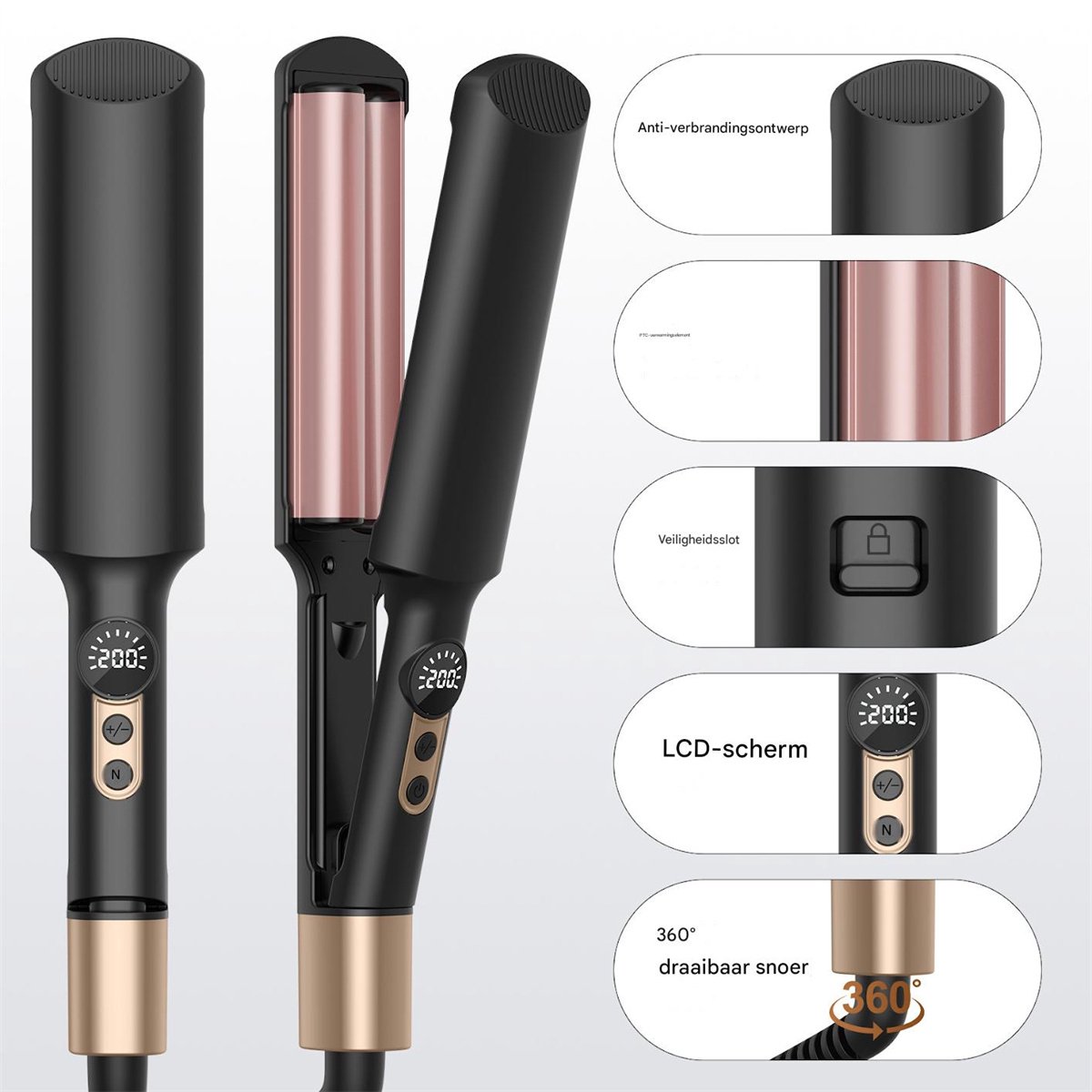 EUROTECHMART Wave Curler Krultang met Vijf Temperatuurstanden - afbeelding 3