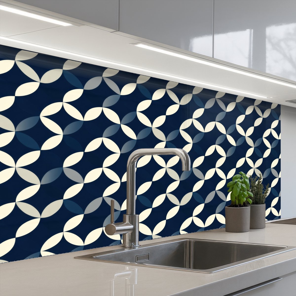 Keuken achterwand 100x60 cm - Spatscherm zelfklevend Abstract - Patroon - Blauw - Muurbeschermer - Spatwand fornuis