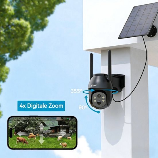 ieGeek Beveiligingscamera 4G LTE - Simkaart - Outdoor Zonne - 2K 3MP - 360° Draadloze Bewaking - Camerabewaking met Nachtzicht - IP66 Waterdichte Buitencamera Zonder Wifi - PIR-Detectie - App-Bediening - Tweeweg Audio - 2 Stuks van Merkloos — afbeelding 5