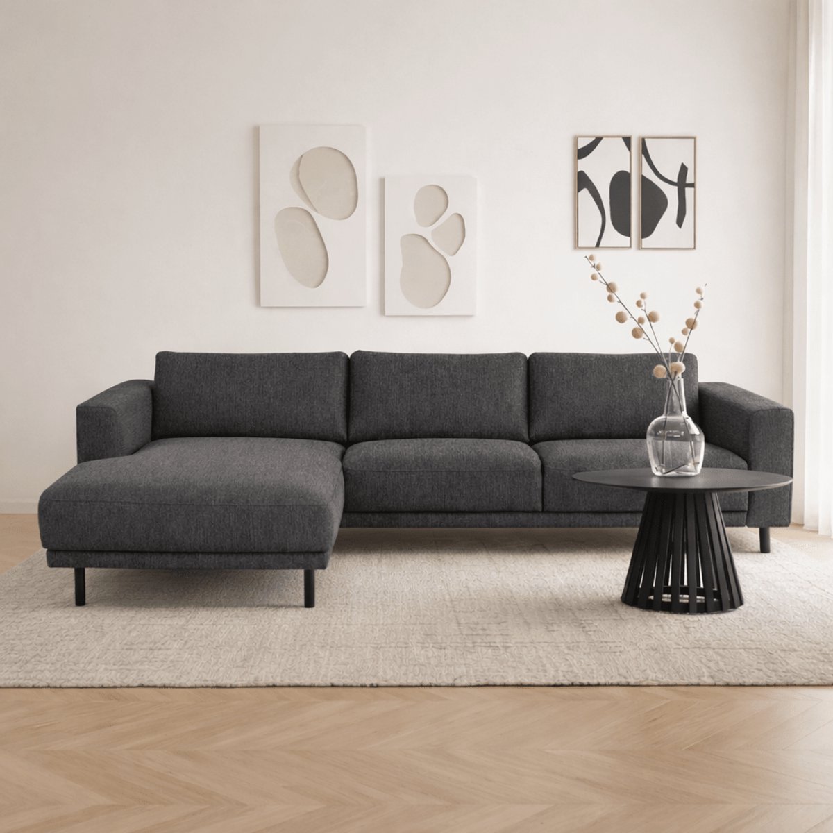 Dimehouse Moderne hoekbank met Chaise Longue Antraciet Stof Aniko links 238x142x78 cm - Stof - Modern - 238 x 142 x 93 cm