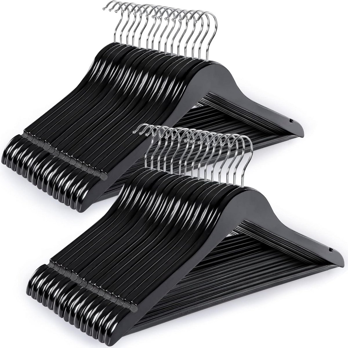 Houten Kledinghangers Set van 30 met Antislip Broekstang en Draaibare Haak