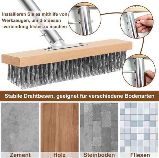 Stevige Staalborstel met Telescoopsteel voor Mos en Onkruidverwijdering - 120 cm — afbeelding 5