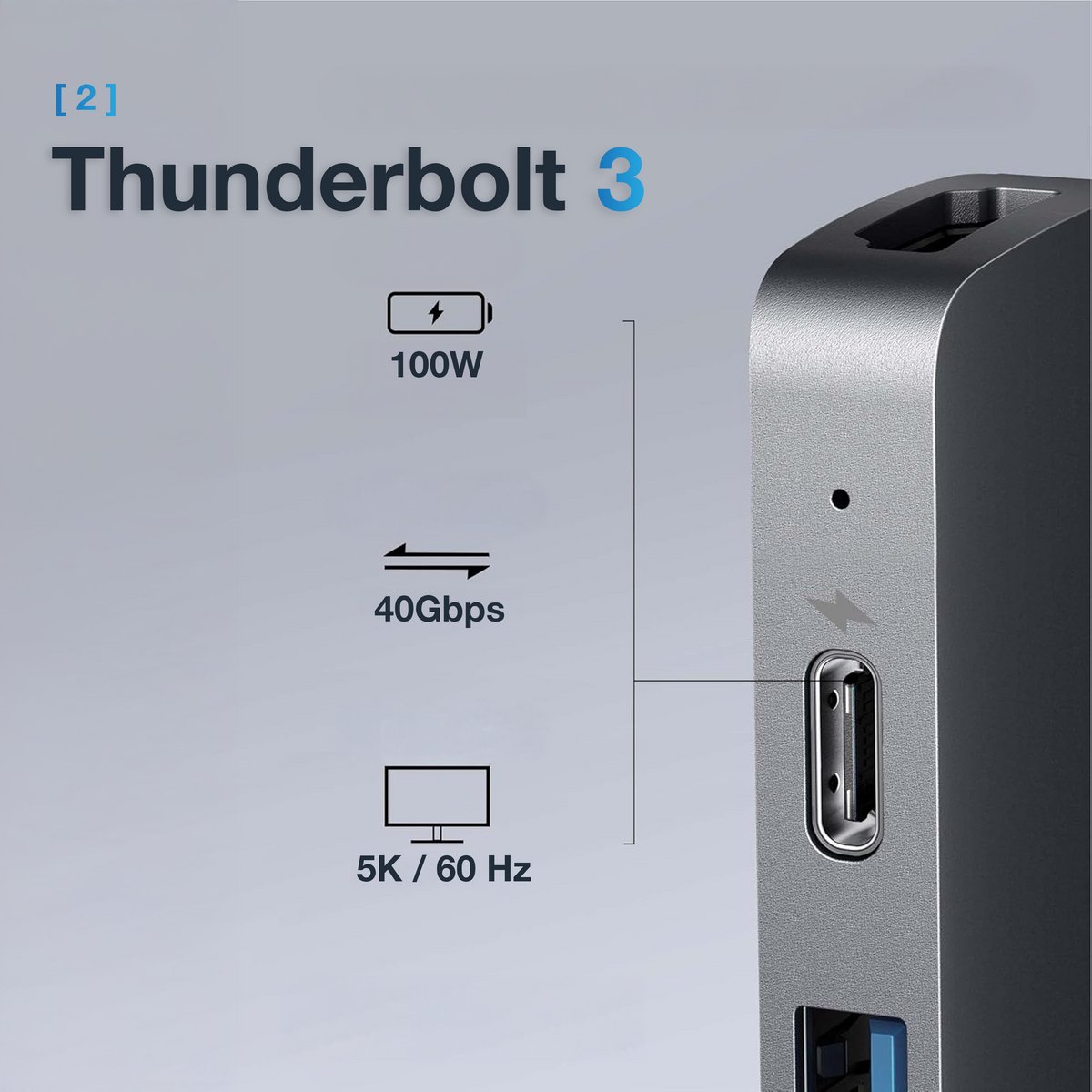7-in-2 USB-C Hub voor MacBook Pro Air - HDMI 4K, Thunderbolt 3, USB 3.0, Micro SD kaartlezer, opladen 100W - Afbeelding 5