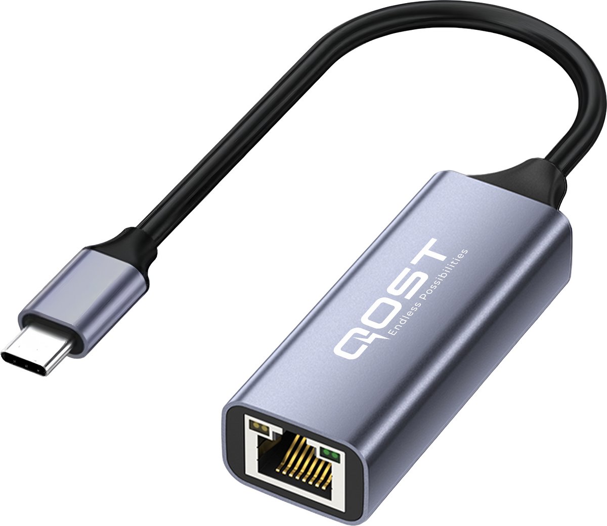 Qost - USB-C Naar Ethernet - Lan Netwerk Adapter - USB C To Internet RJ45 Poort - 10 / 100 / 1000 Mbps