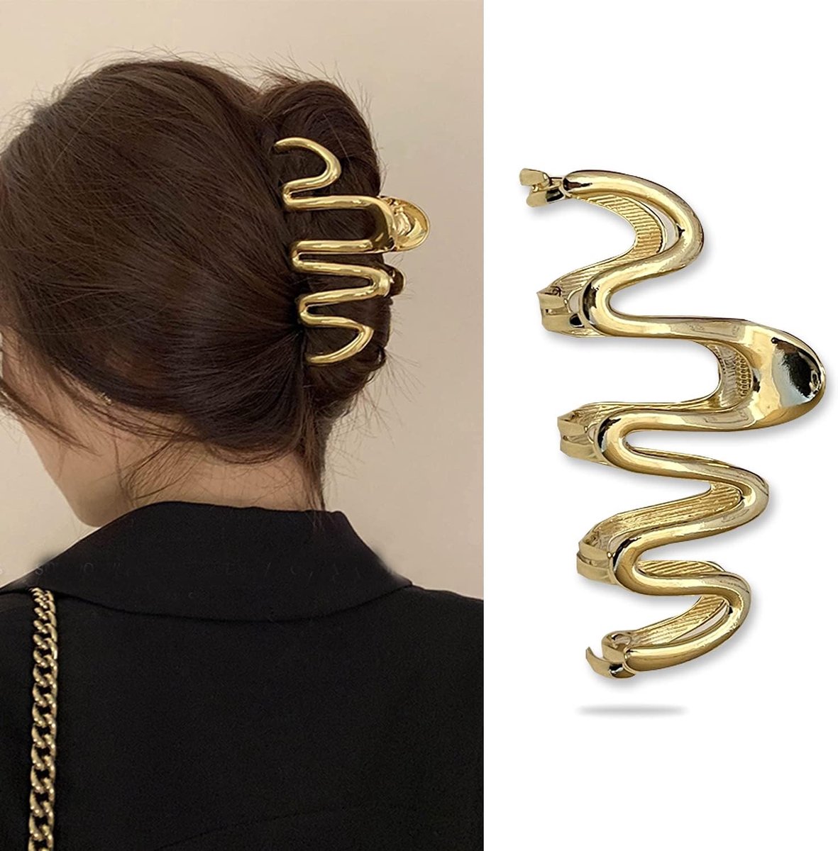 Grote metalen haarclip met golvende onregelmatige vorm voor dik haar