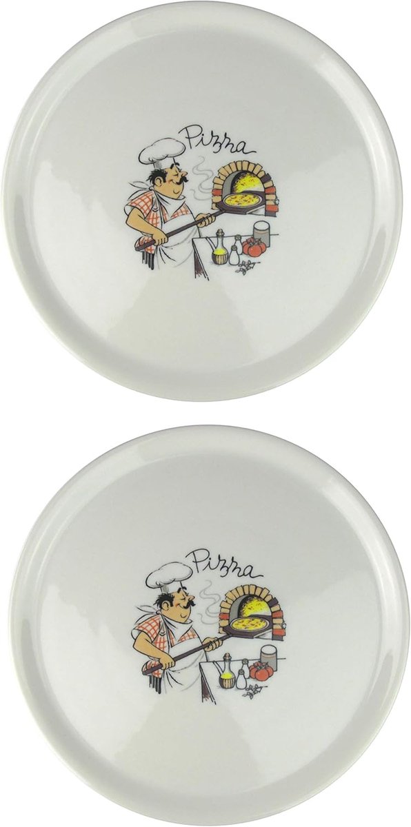 Set van 2 Porseleinen Pizzaborden Ø 31 cm met Pizzabakker Decoratie