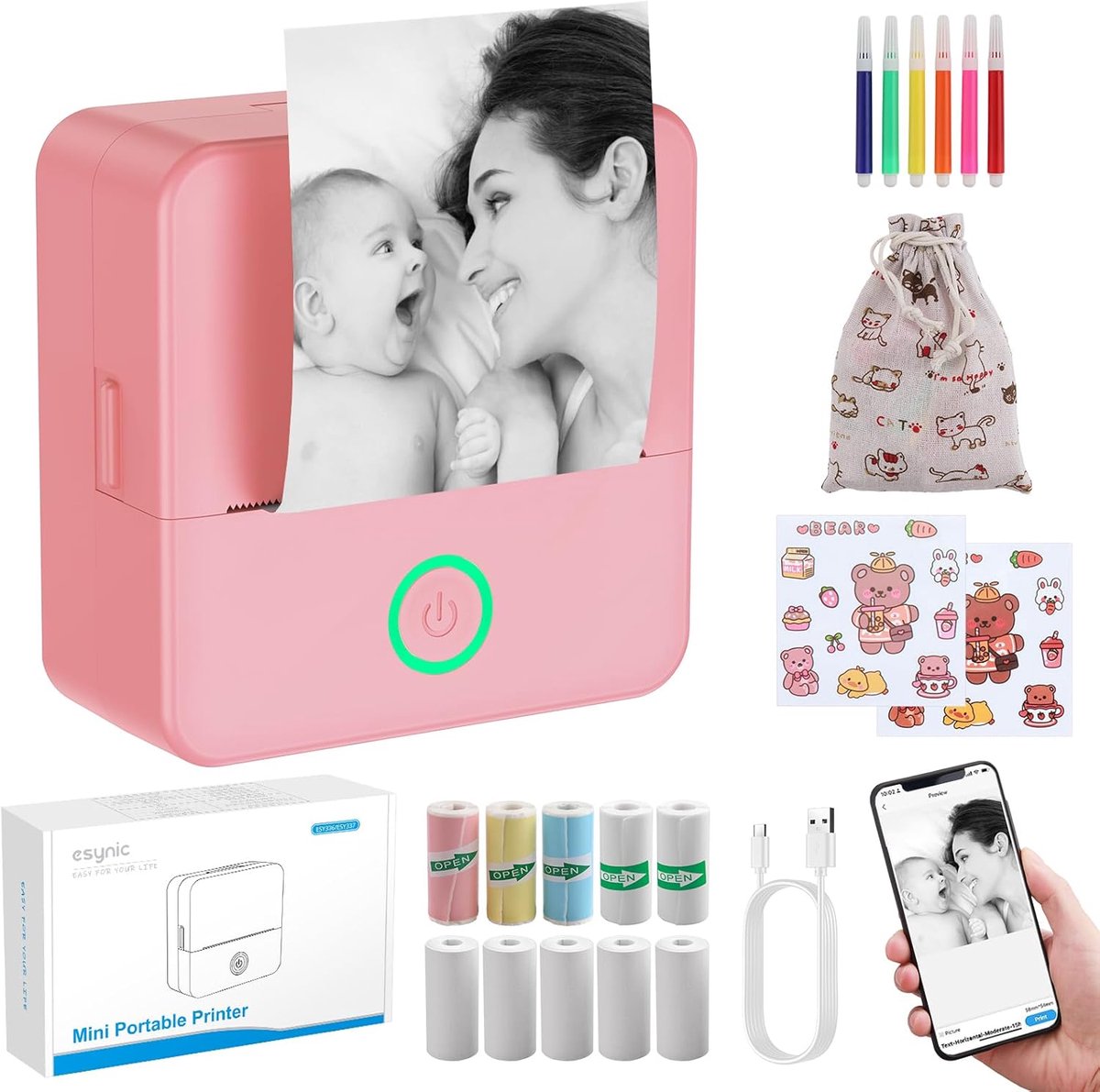 Draagbare Mini Thermische Printer voor Foto's, Notities en Labels - Inktvrij met Bluetooth