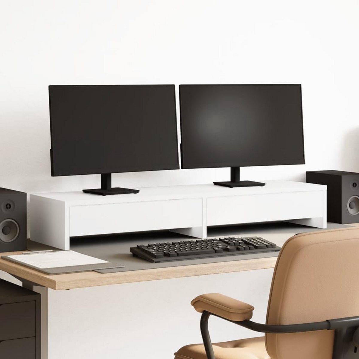 Monitorstandaard met Laden Bureau-Organiser 100x27x15 cm Wit