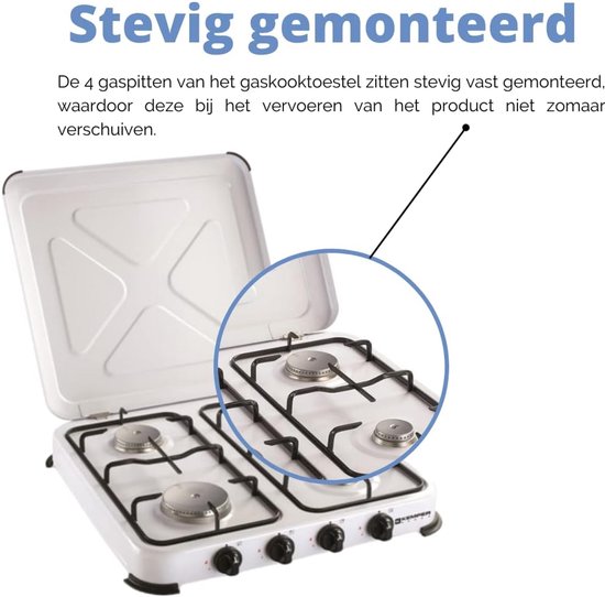 Draagbare Gas Kookplaat met 4 Pitten en Deksel - RVS Camping Fornuis — afbeelding 3