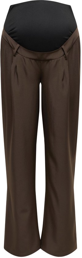 Bruine zwangerschapsbroek met wijde pijpen en plooien aan de voorkant.