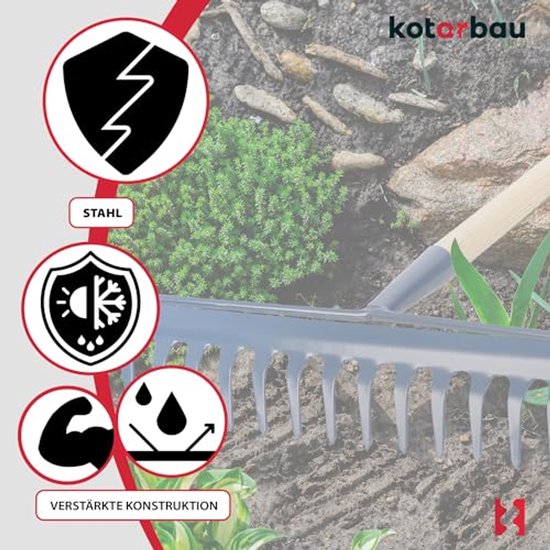 KOTARBAU® Tuinhark, Versterkt, Bladhark, Staal, 49 cm, Marineblauw, met Houten Steel, 166 cm, 18 Tanden, voor Gazon, Stevige Hark, Metalen Hark, Ergonomisch Tuingereedschap van Merkloos	 — afbeelding 5