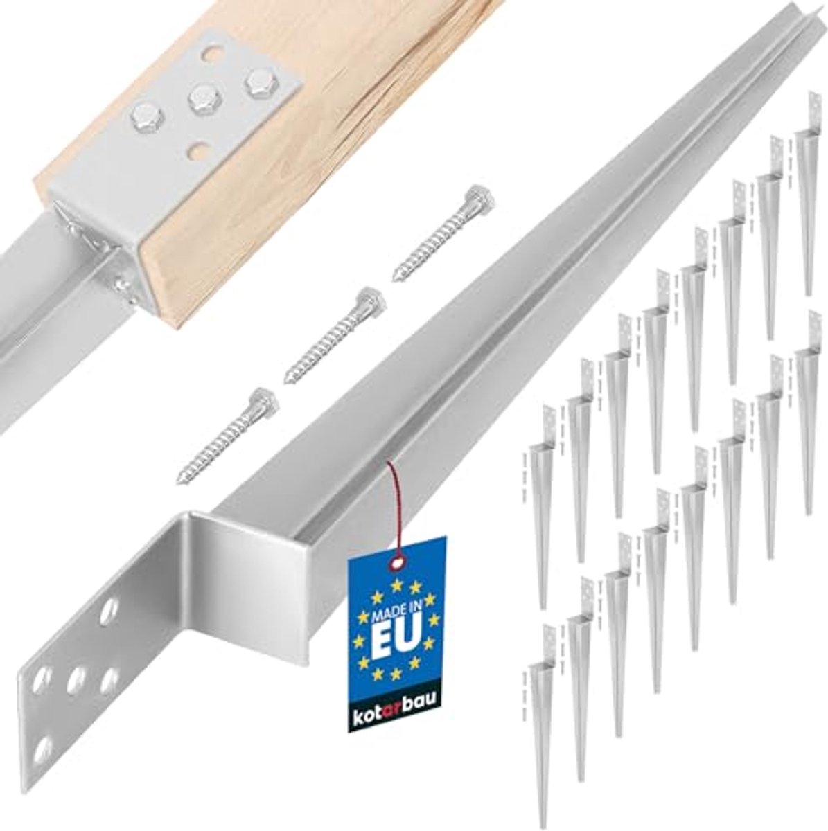 KOTARBAU® 16 Stuks Paalhouder, Paalvoet, Verzinkt Staal, 600 mm, Zilver, 60 x 110 mm, Paalhouders voor Schutting, Puntpaalhouder, Paalhouder om in de Grond te Slaan