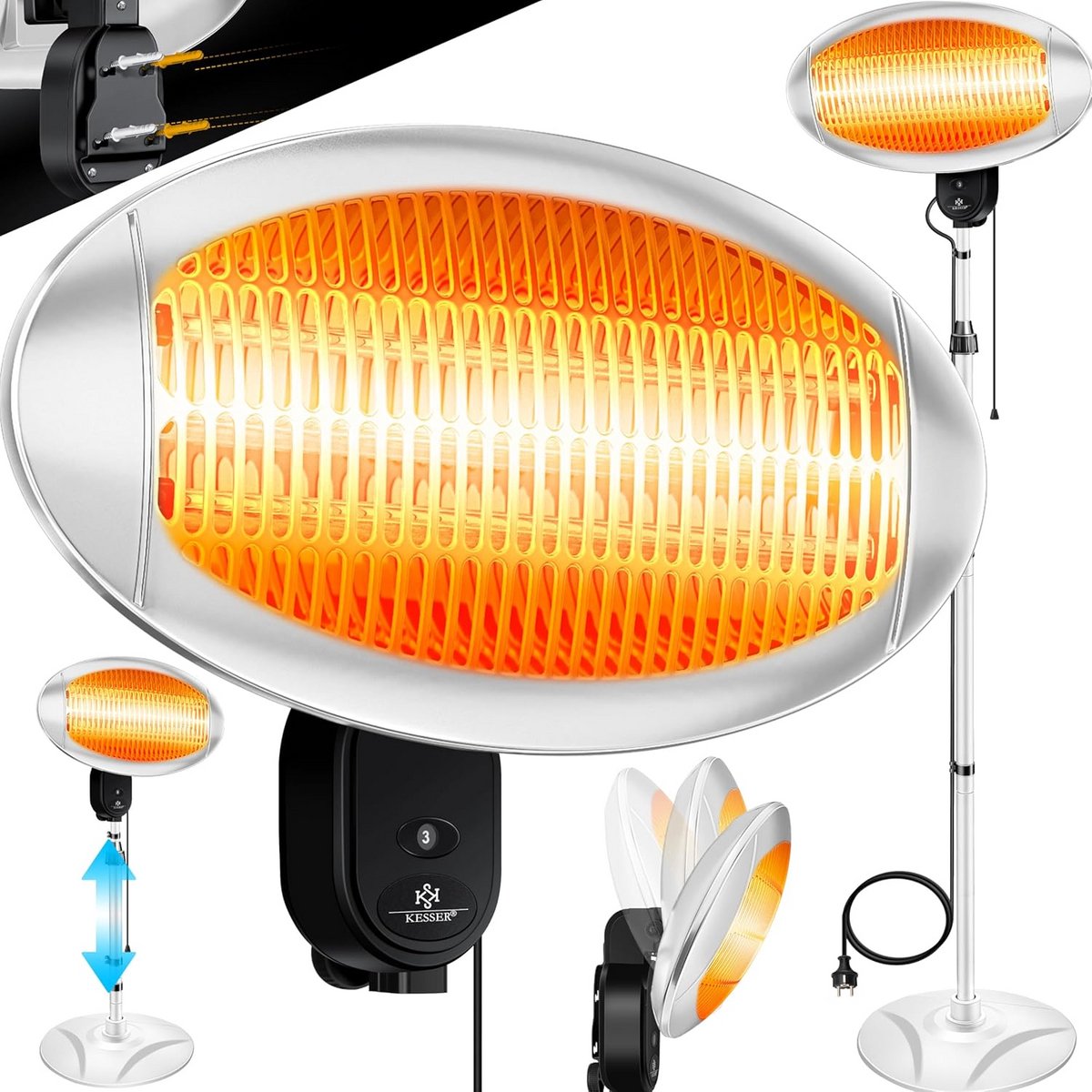 Krachtige Infrarood Terrasverwarmer met Standaard en Wandmontage - 2000W