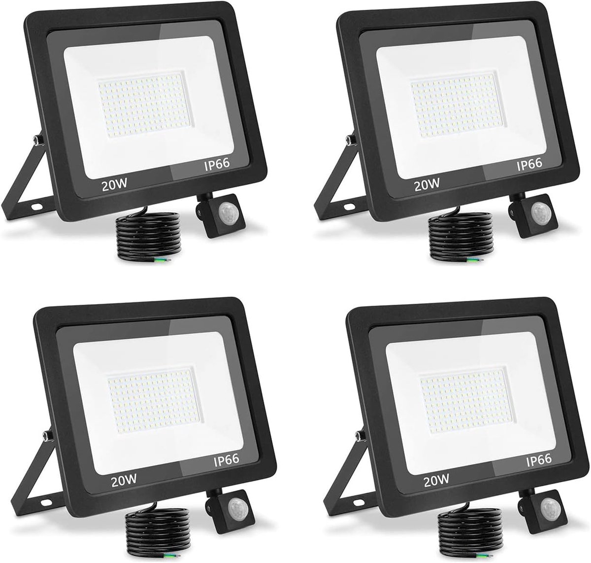 4x Krachtige LED Buitenlamp met Bewegingsmelder - 20W - 2000 Lumen - IP66 Waterdicht - Koud Wit