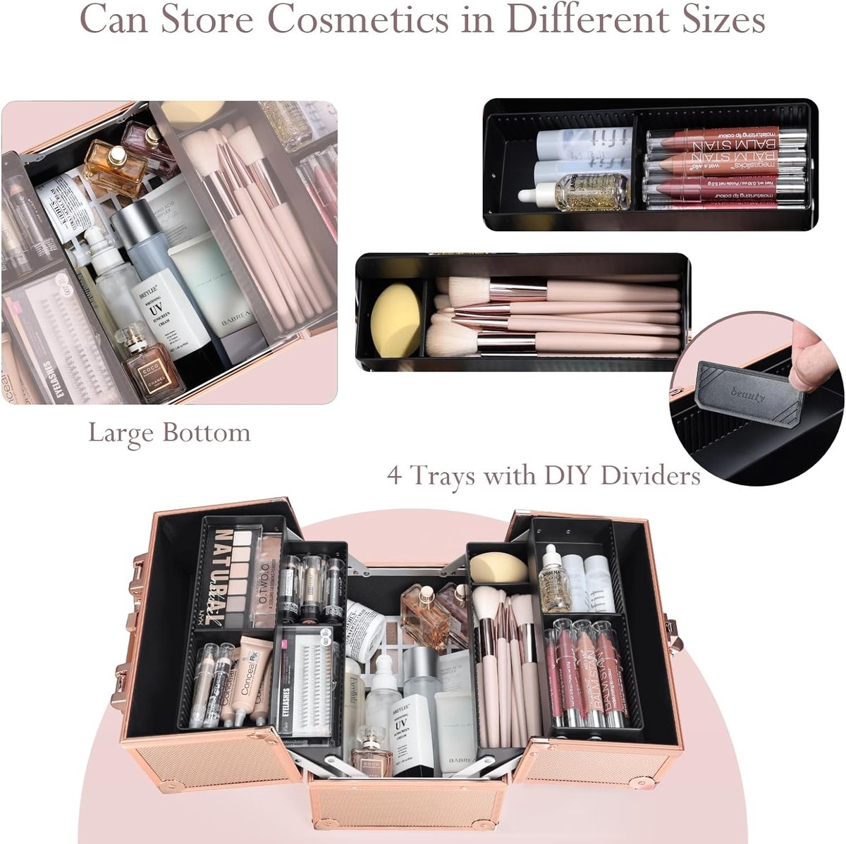 Professionele Make-up Koffer met 4 Lagen - Afsluitbare Cosmetische Reisdoos