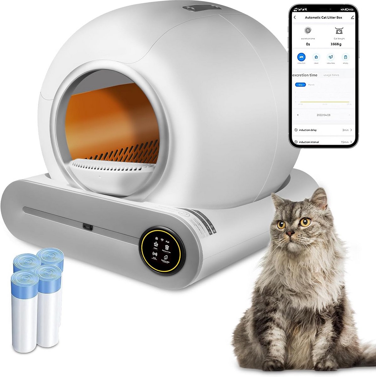 Zelfreinigende Kattenbak - Automatische Toilet - Kattencomfort - App Bediening - 52 x 48 x 50 cm - Wit
