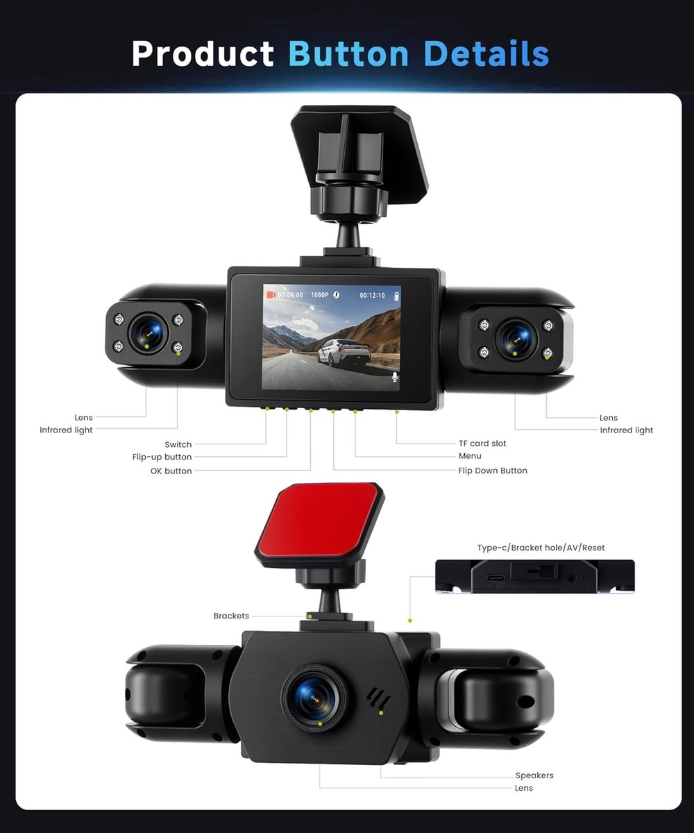 4-Kanaals Dashcam 360 Graden - 4x Full HD 1080p Camera Voor, Achter, Links, Rechts - 2 Inch LCD Scherm - Nachtzicht - Parkeermodus - Dashcamera voor Auto & Taxi - Zwart – foto 4