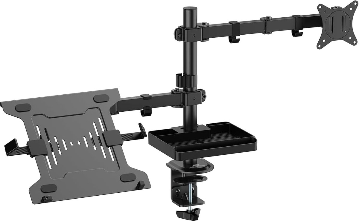 Flexibele Stalen Monitorarm met Laptop/Tablet Houder - VESA 75x75/100x100