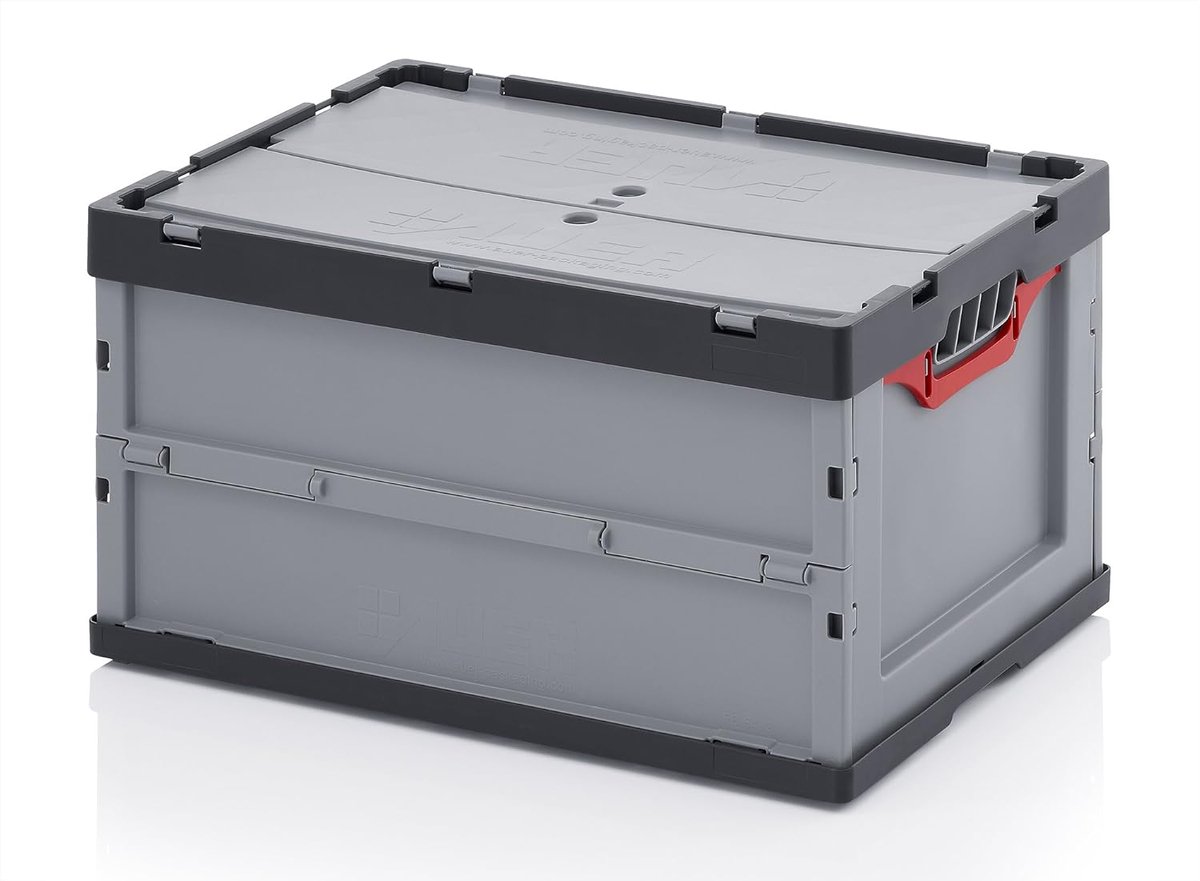 5x Professionele Inklapbare Opslagbox met Deksel 60x40x32 cm Voor Industrie en Tuin