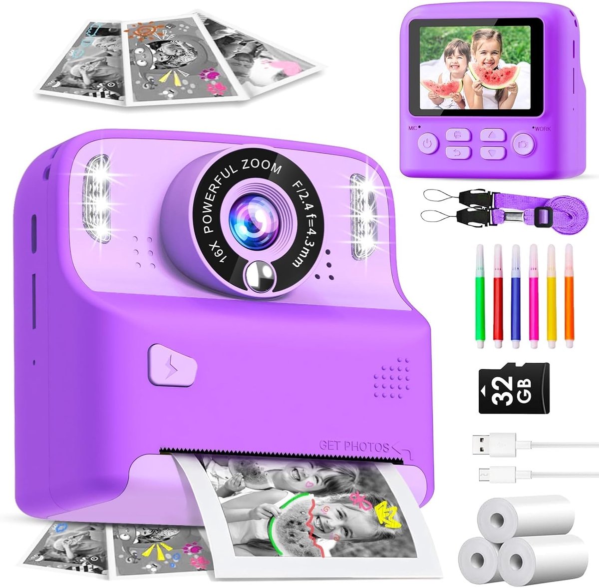 Draagbare Instant Fotocamera voor Kinderen - Direct Printen & Selfie Camera