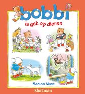 Boekomslag 'Bobbi is gek op dieren' met vier illustraties van Bobbi en dieren. Bobbi, een bruine beer, staat onderaan.