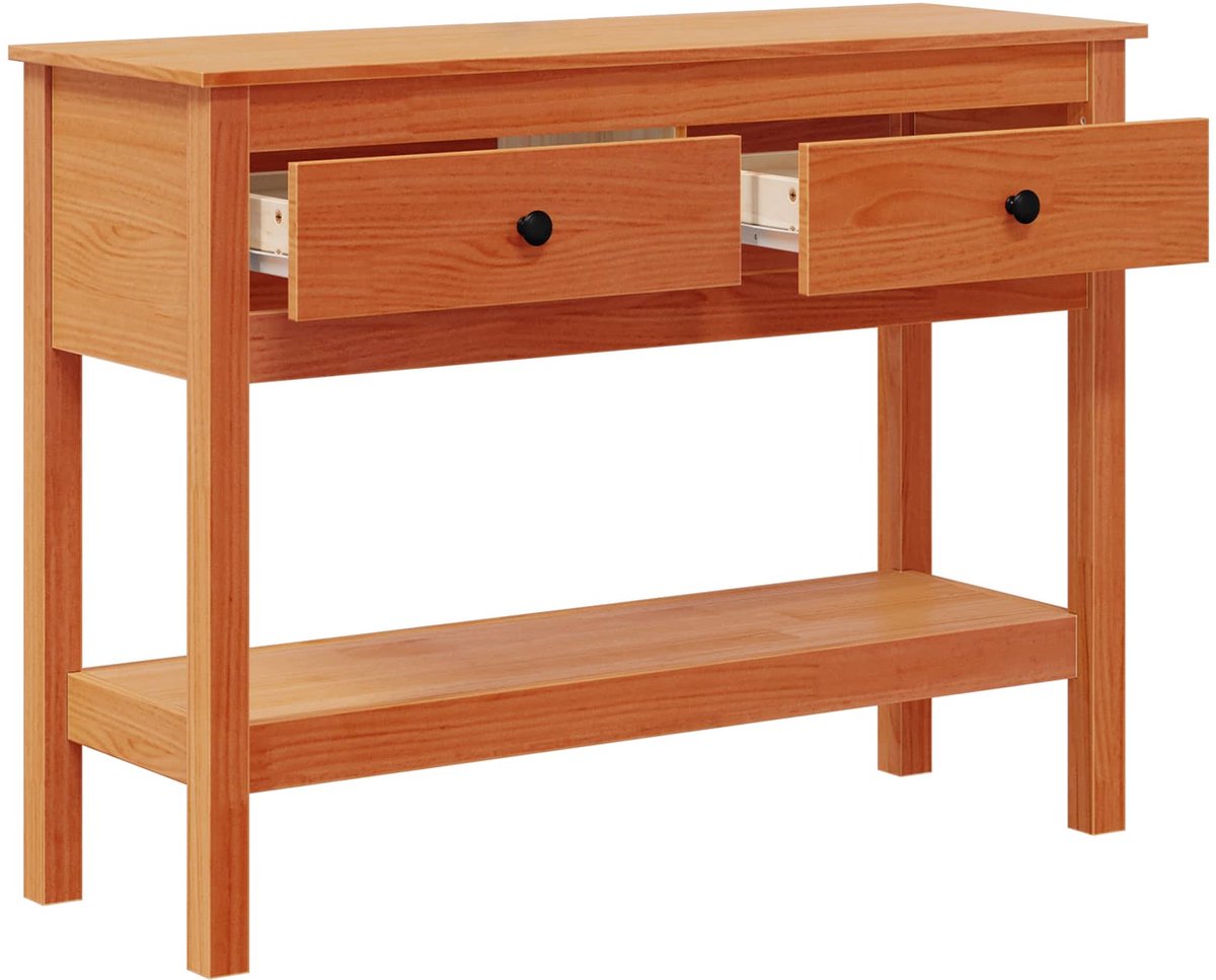 vidaXL Wandtafel - met - lade - Wasbruin - 100 - x - 35 - x - 75 - cm - Massief - Vurenhout