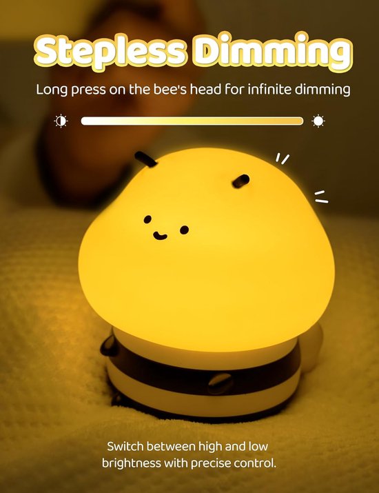 Schattige Oplaadbare Silicone Nachtlamp voor Kinderkamer, Dimbaar Bijenmodel — afbeelding 4